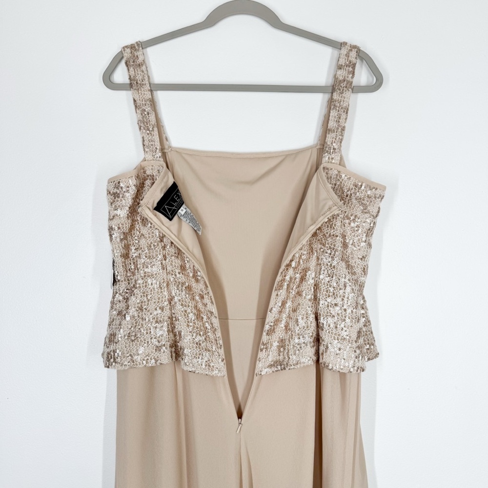 NWT Alex Evenings Champagne Cream Tank Dress w/ Lace Sequin Cardigan Women’s 14 - Picture 8 of 13
